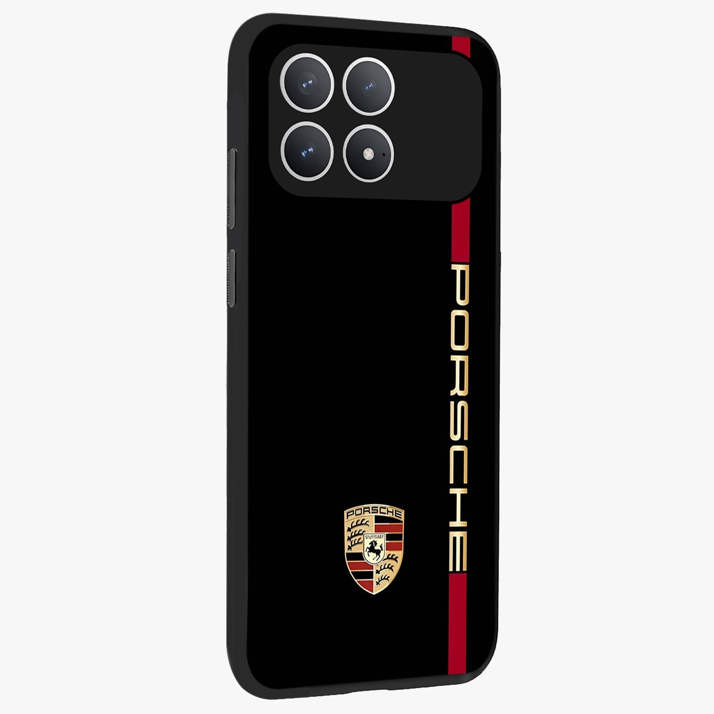 Black Minimal Porsche Glass Case upright view showcasing stylish automotive artwork with bold minimal theme.