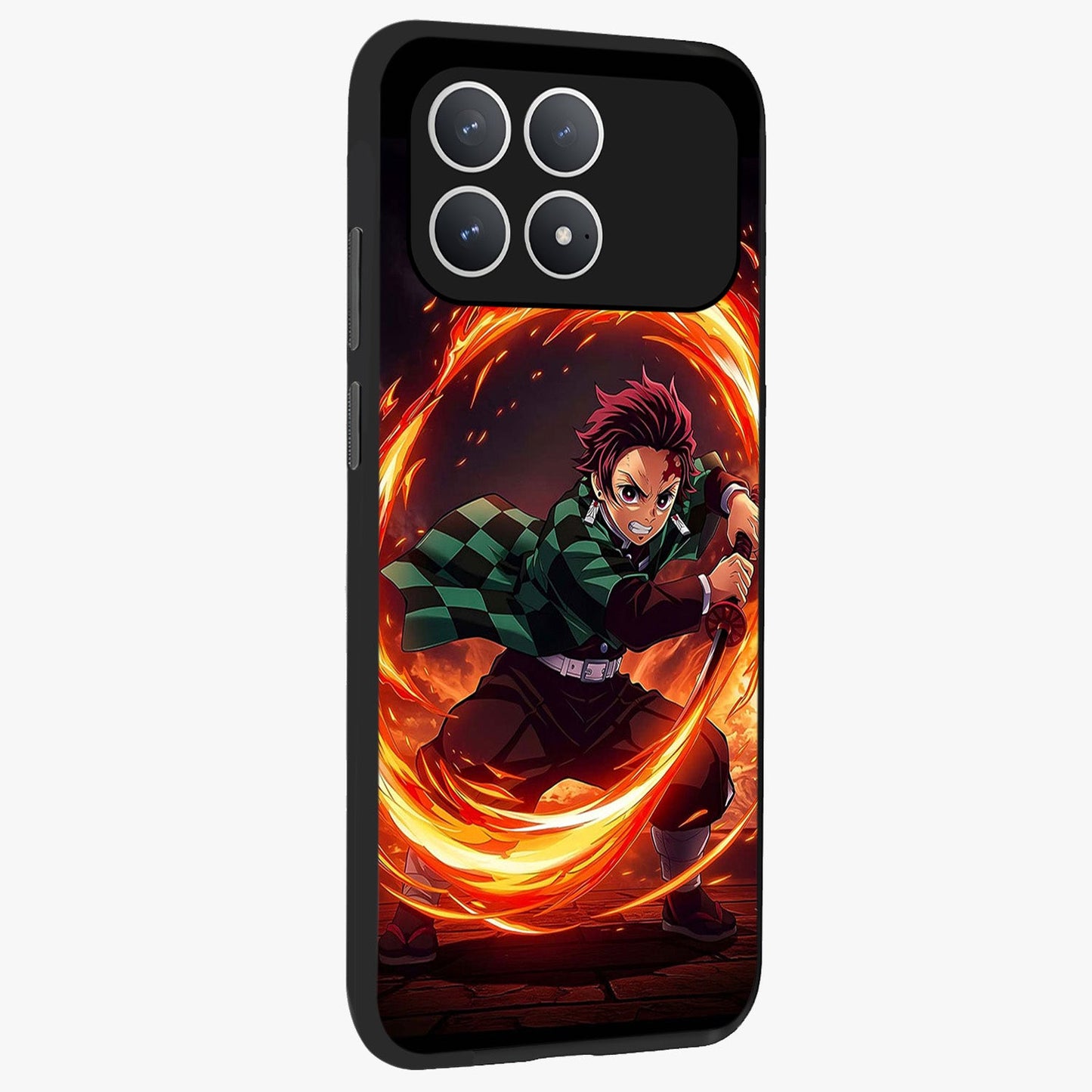 Blazing Sword Resolve Glass Case upright view showcasing dramatic warrior inspired artwork with intense visual style.