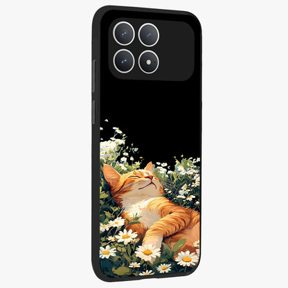 Blissful Bloom Cat Glass Case upright view showcasing charming cat design surrounded by blooming floral elements.