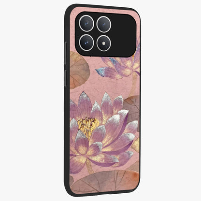 Blossom Mist Lotus Glass Case upright view showcasing graceful lotus flower design with peaceful botanical style.