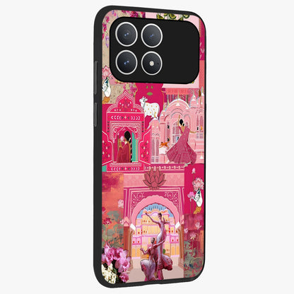 Blossoms of Rajasthan Glass Case upright view showcasing colorful floral design inspired by traditional Indian art.