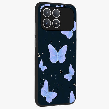 Butterfly With Stars Pattern Glass Case upright view showcasing celestial butterfly artwork with sparkling star elements.