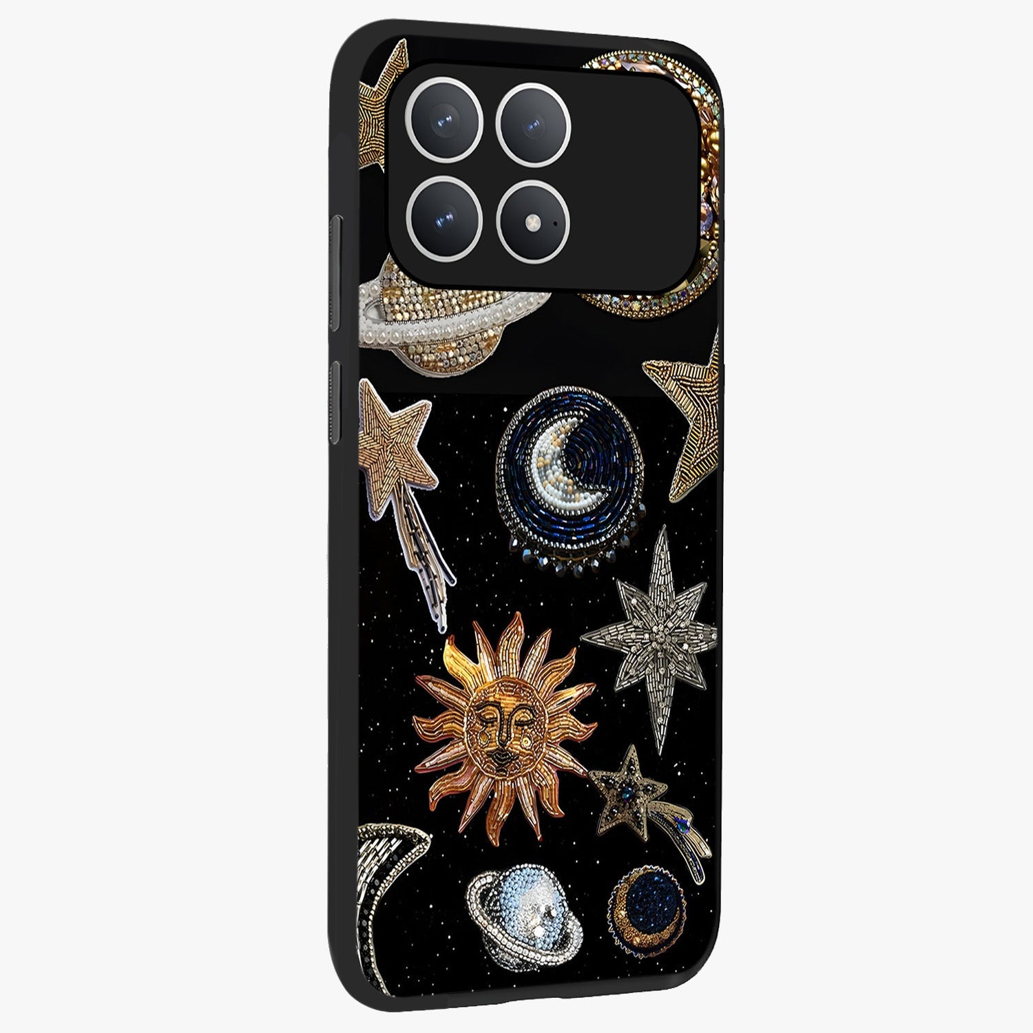Celestial Gem Constellations Glass Case upright view showcasing cosmic constellation artwork with celestial aesthetic style.