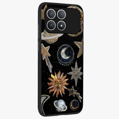 Celestial Gem Constellations Glass Case upright view showcasing cosmic constellation artwork with celestial aesthetic style.