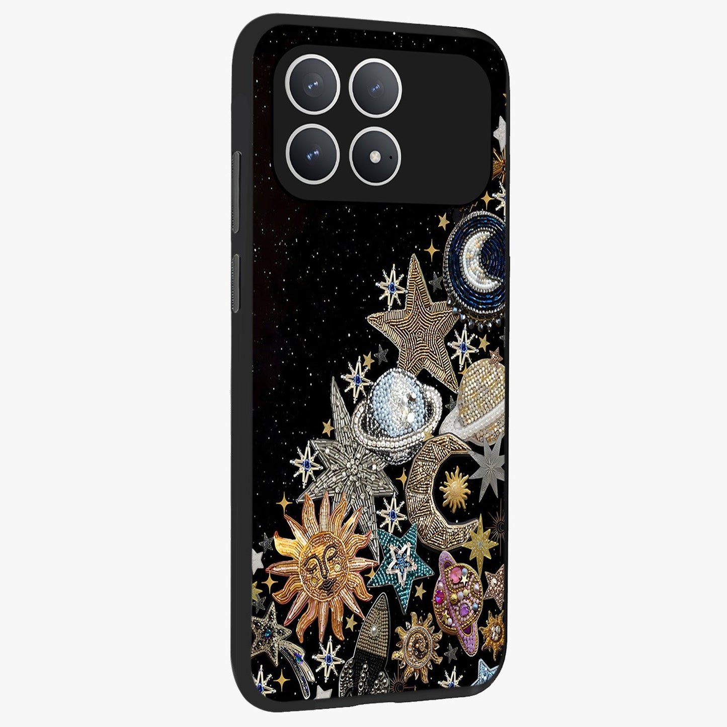 Cosmic Sparkle Dreams Glass Case upright view showcasing glowing cosmic artwork with magical galaxy theme.