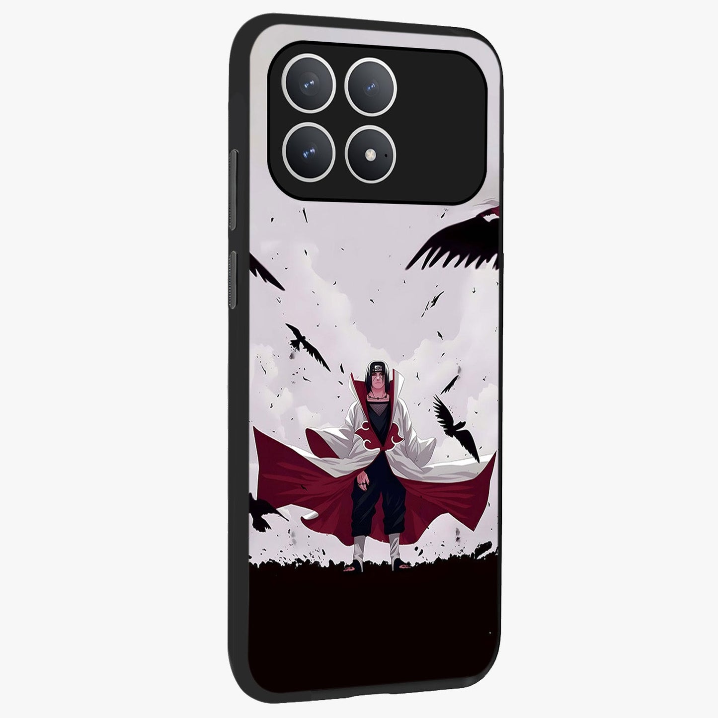 Crimson Crow Ascension Glass Case upright view showcasing dramatic crow artwork with bold gothic theme.
