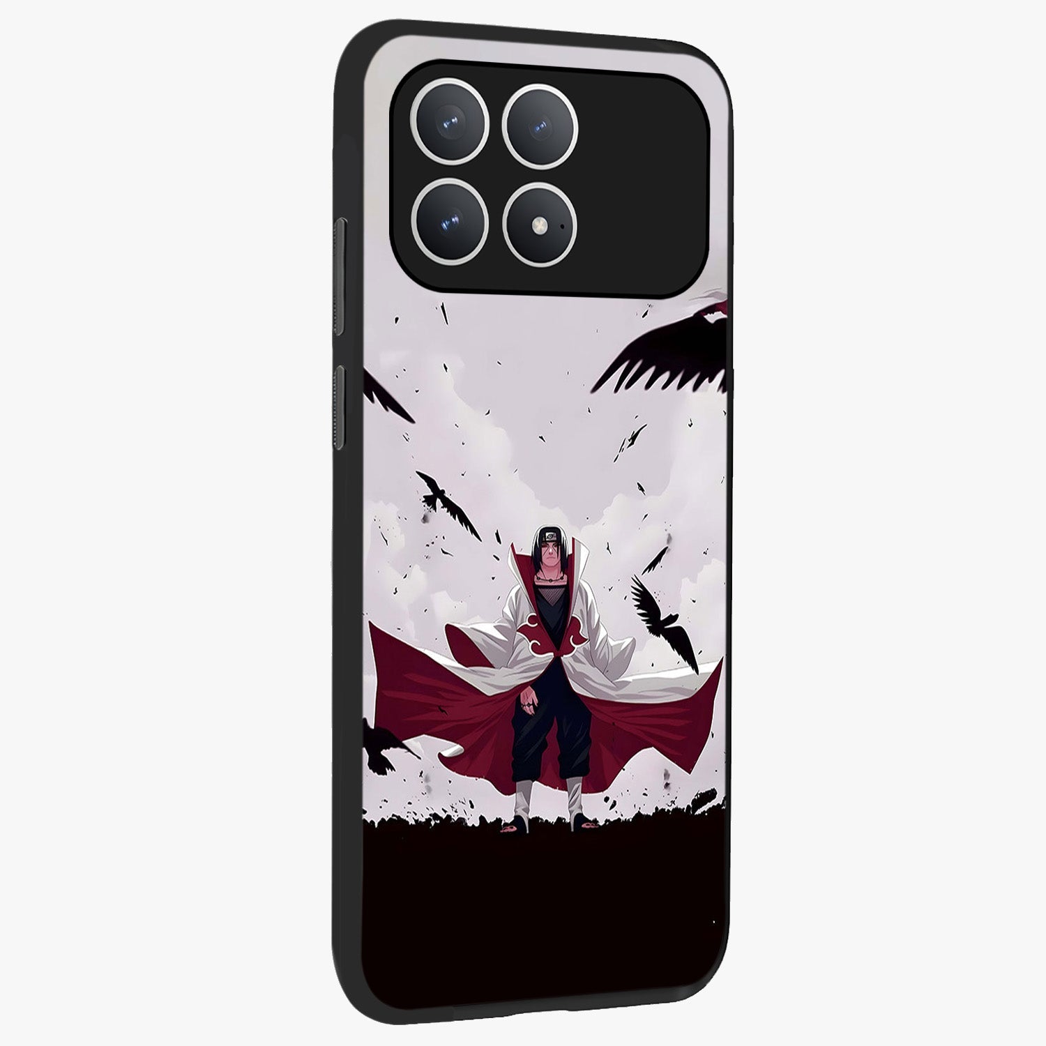 Crimson Crow Ascension Glass Case upright view showcasing dramatic crow artwork with bold gothic theme.