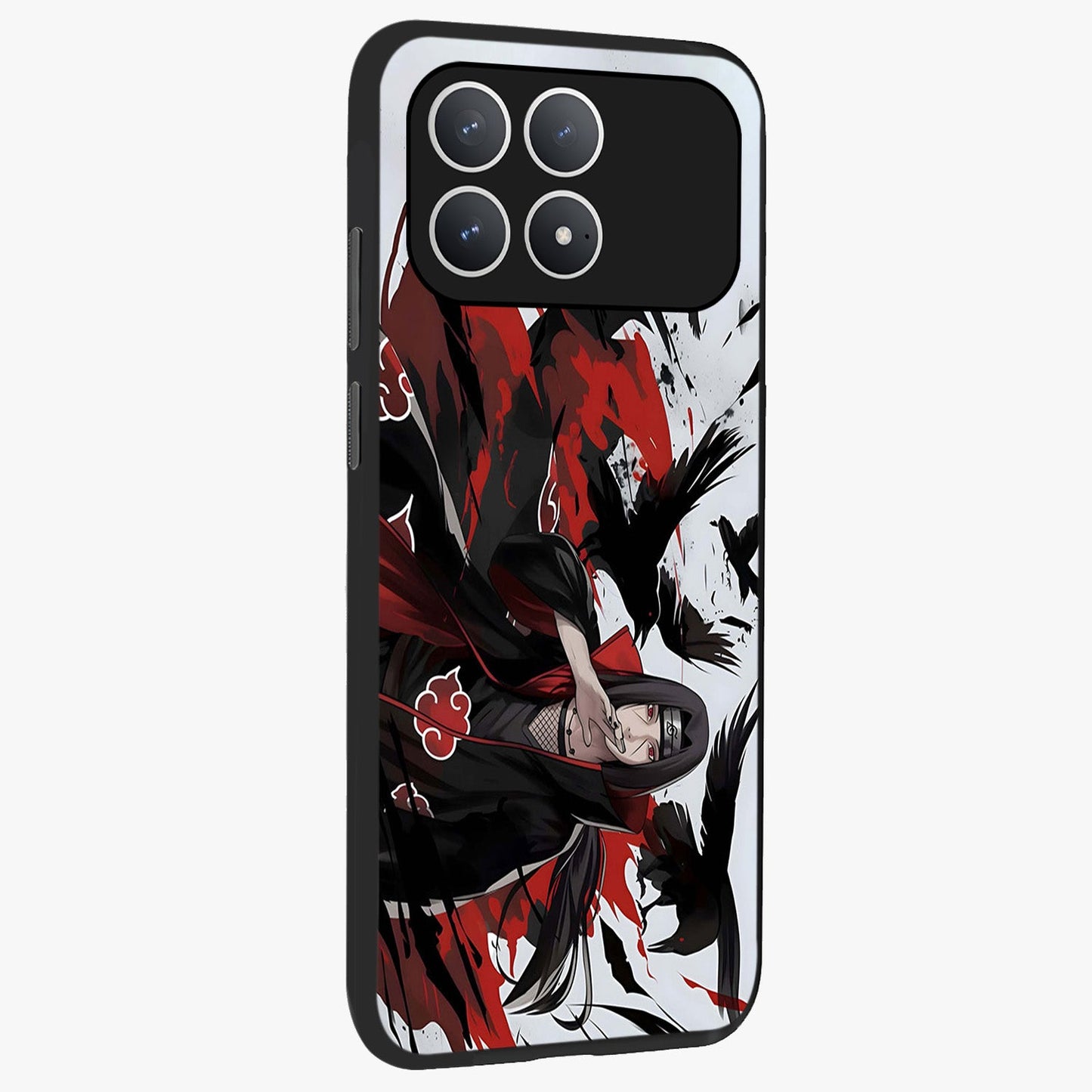 Crimson Crow Illusion Glass Case upright view showcasing striking crow illusion artwork with intense crimson theme.
