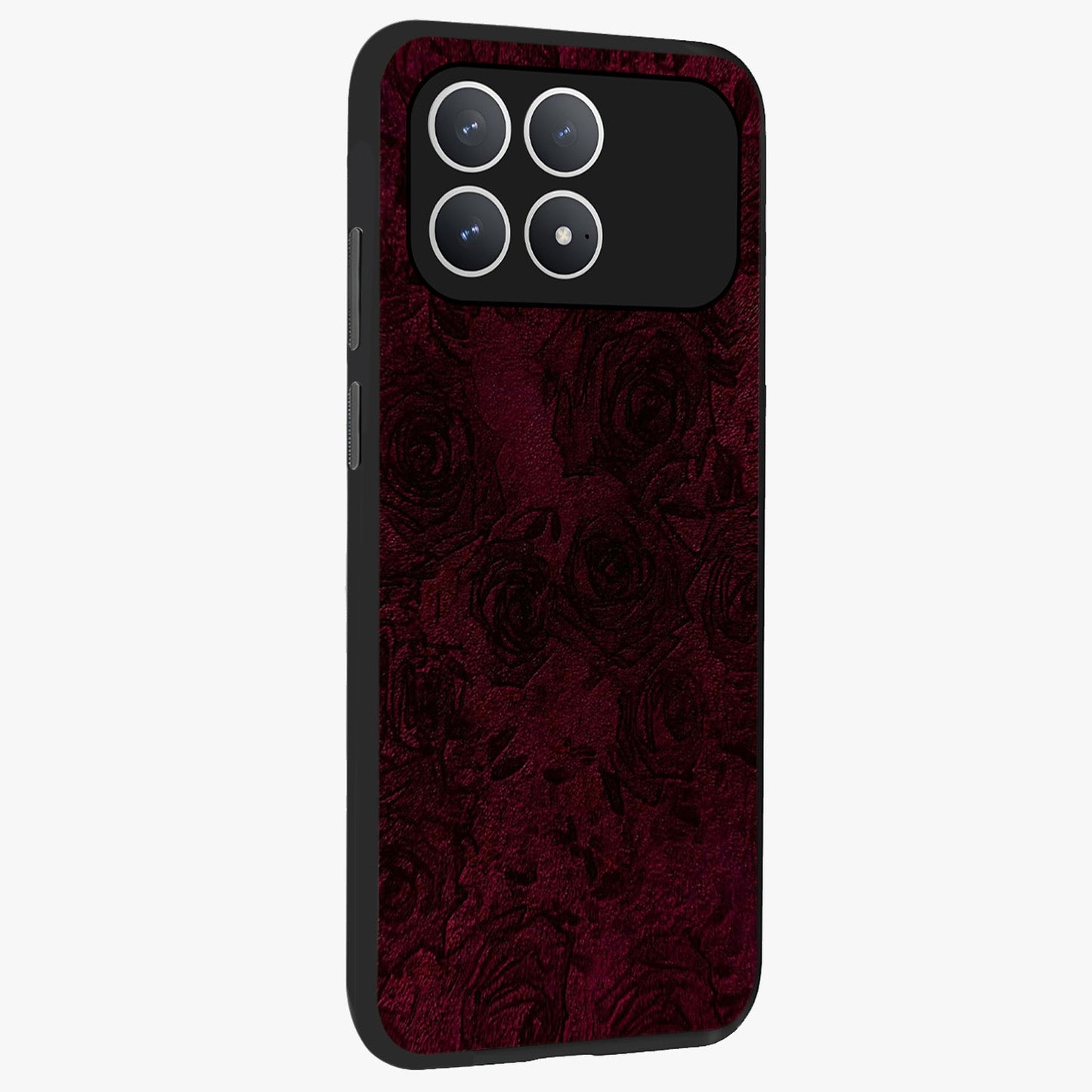 Crimson Fade Flow Glass Case upright view showcasing dynamic crimson flow artwork with stylish abstract theme.