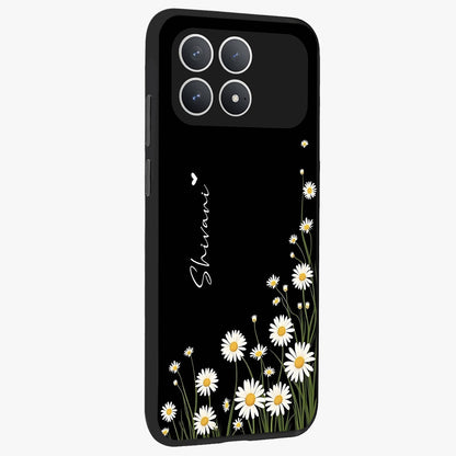 Daisy Cascade Custom Name Glass Case upright view showcasing elegant floral cascade design with personalized aesthetic.