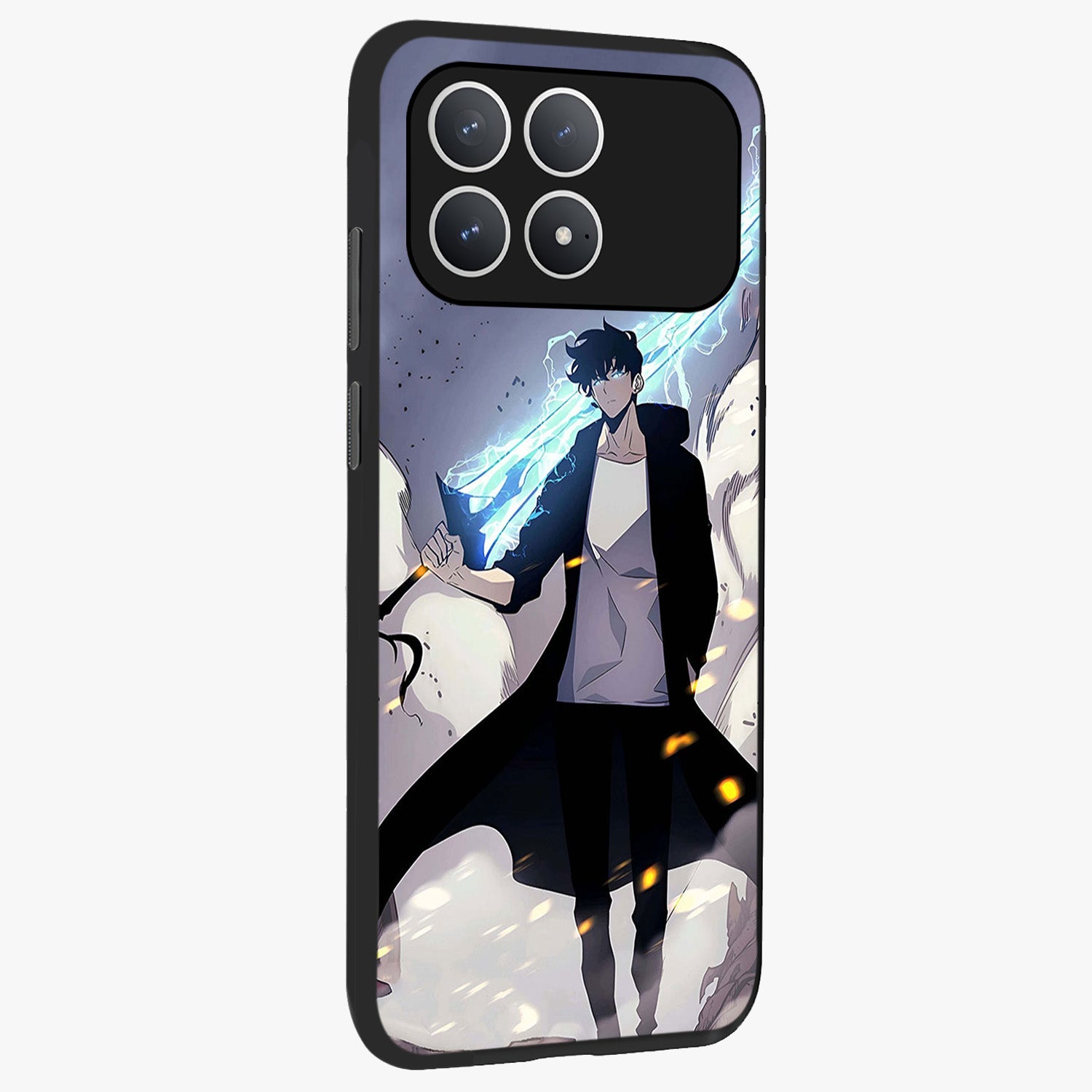 Dark Lightning Anime Warrior Glass Case upright view showcasing dramatic warrior artwork with dark lightning aesthetic.