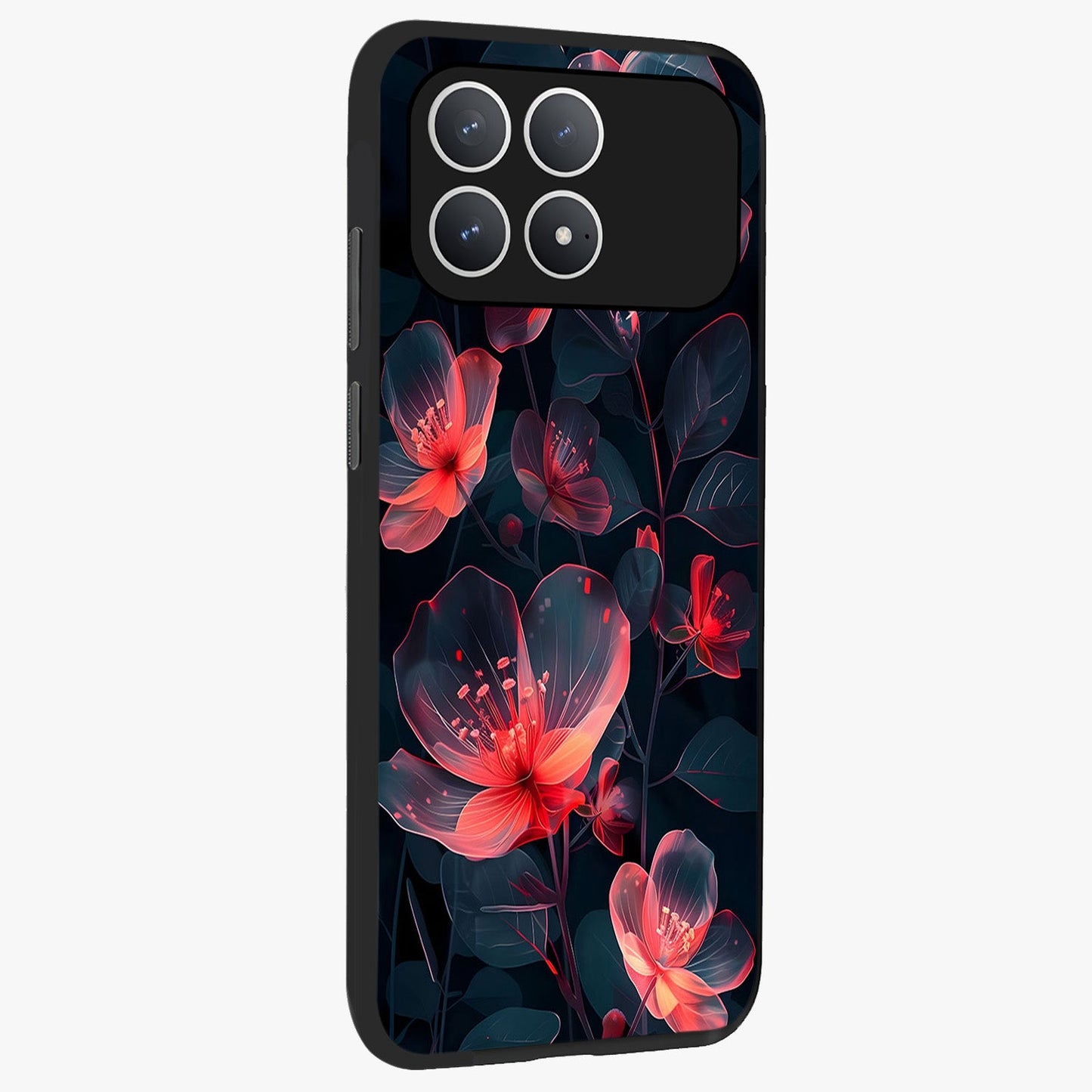 Dark Shade of Flower Glass Case upright view showcasing delicate flower artwork with rich dark floral theme.