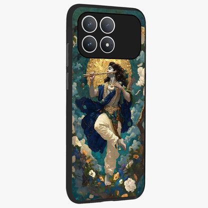 Divine Krishna Art Glass Case upright view showcasing divine Krishna artwork with sacred artistic theme.