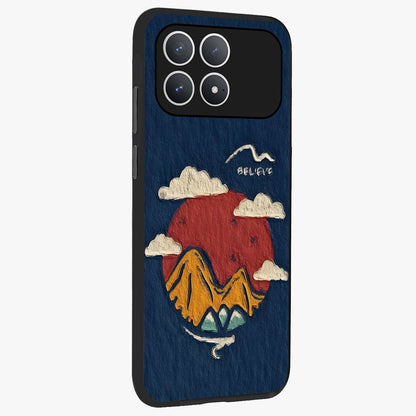 Dream Beyond Mountains Glass Case upright view showcasing beautiful mountain scenery with inspirational nature theme.