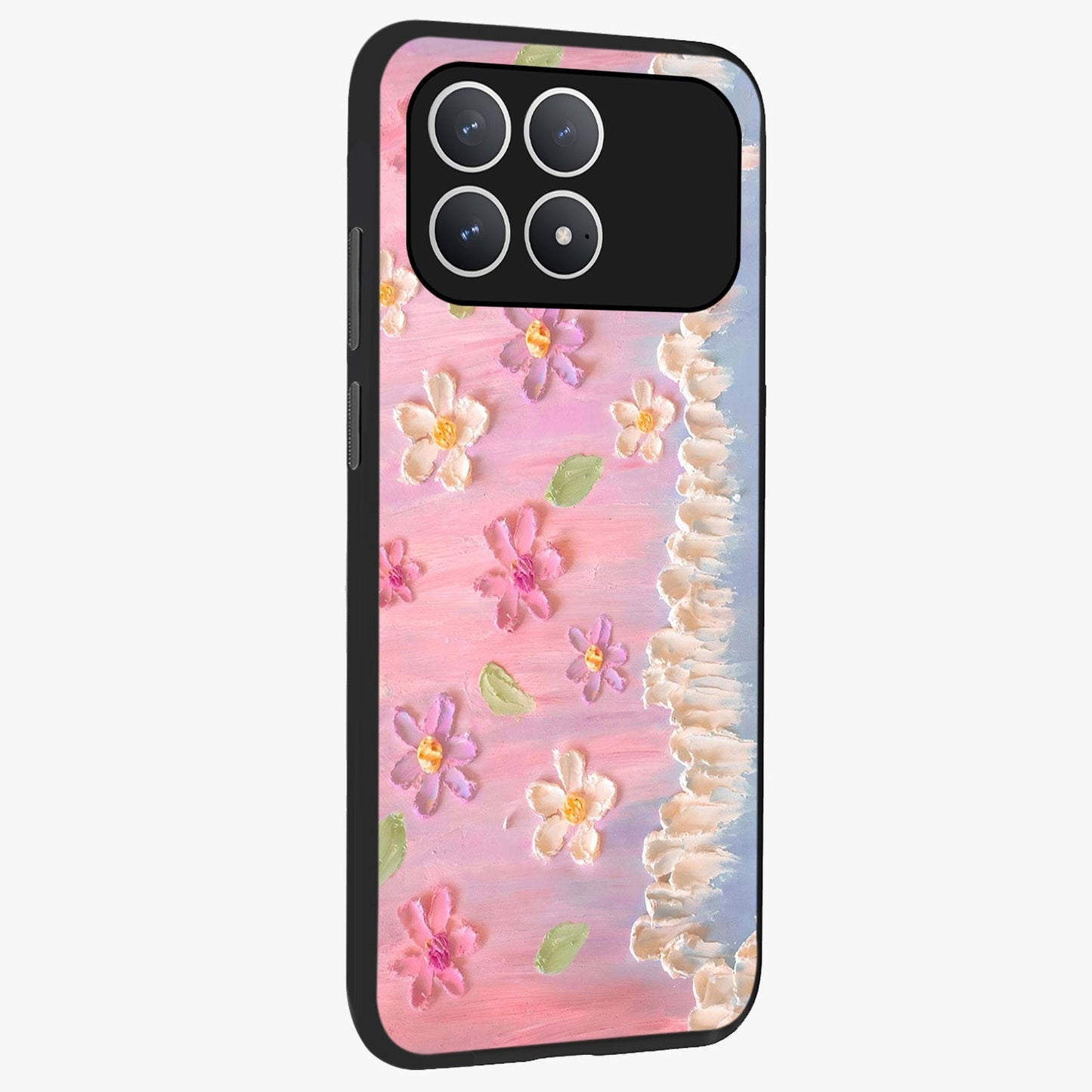 Dreamy Painted Garden Glass Case upright view showcasing vibrant floral garden artwork with artistic nature theme.