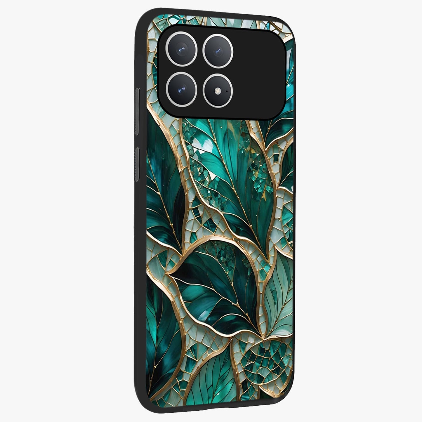 Emerald Leaf Glass Glass Case upright view showcasing fresh green leaf artwork with calming nature inspired style.