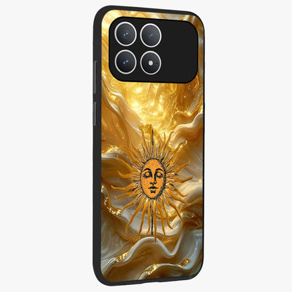 Eternal Golden Glow Glass Case upright view showcasing luminous golden artwork with luxurious visual theme.