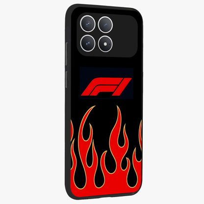 Fire F11 Glass Case upright view showcasing dynamic flame artwork with intense visual theme.