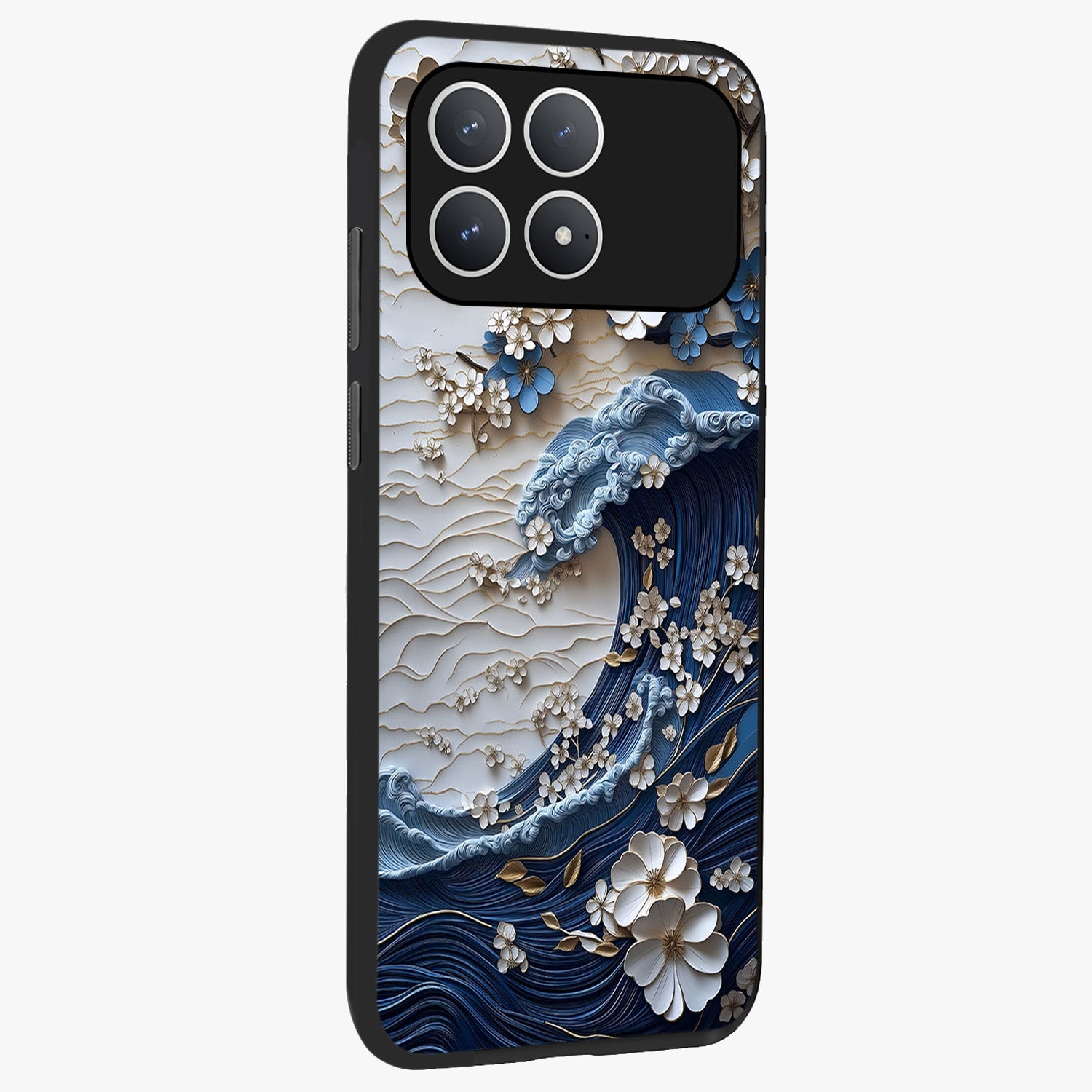 Floral Wave Origami Glass Case upright view showcasing creative floral origami artwork with artistic decorative theme.