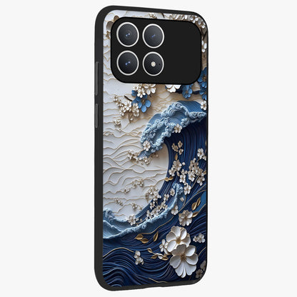 Floral Wave Origami Glass Case upright view showcasing creative floral origami artwork with artistic decorative theme.