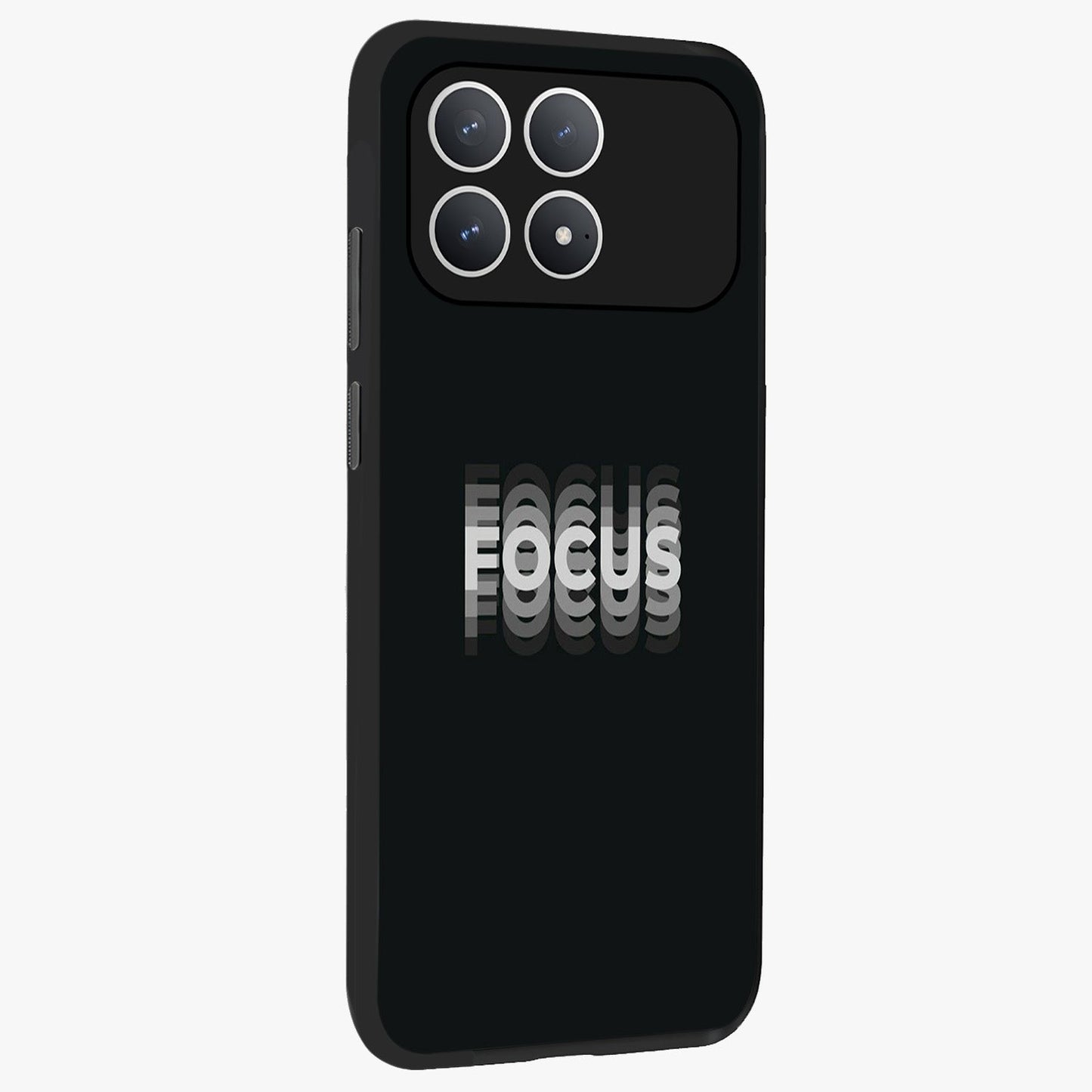 Focus Mode On Glass Case upright view showcasing strong typography statement with sleek motivational theme.
