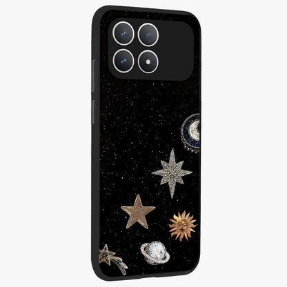 Galactic Charm Glow Glass Case upright view showcasing glowing cosmic charm artwork with magical celestial style.