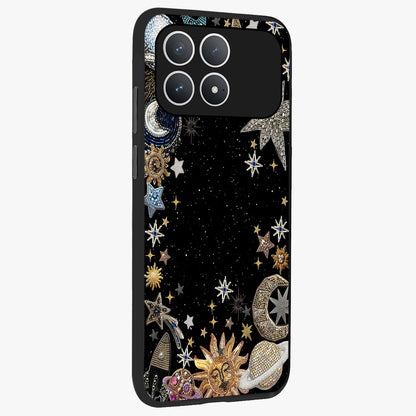Galactic Jewel Stars Glass Case upright view showcasing glittering star jewel artwork with vibrant galaxy theme.