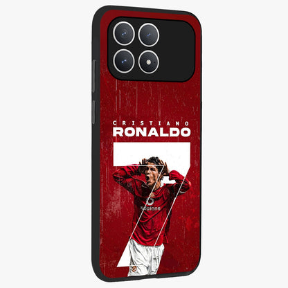 Goal Celebration Legacy Glass Case upright view showcasing dynamic football inspired artwork with victory celebration aesthetic.