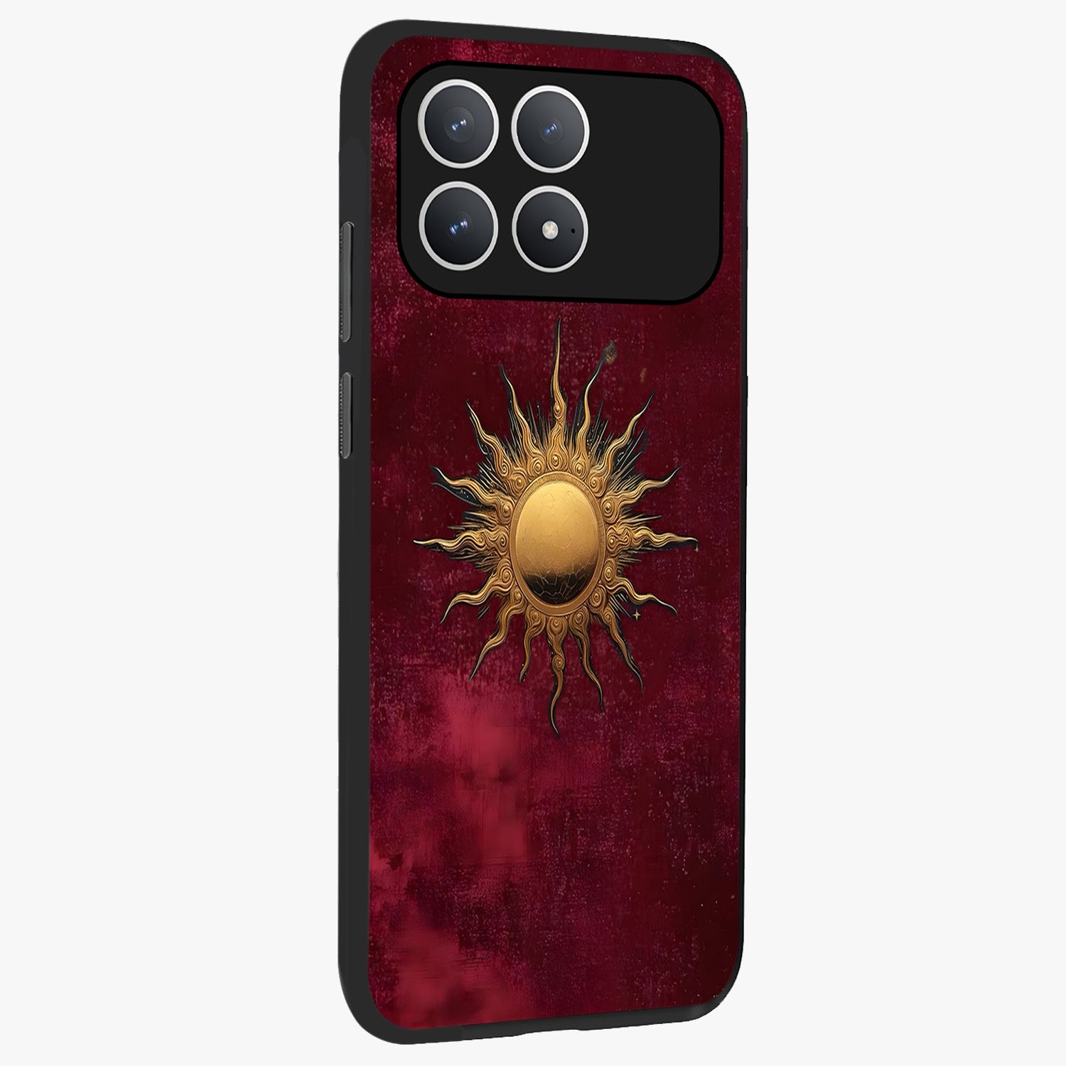 Golden Sun Minimalism Glass Case upright view showcasing simple golden sun artwork with elegant minimalist style.