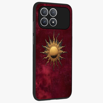 Golden Sun Minimalism Glass Case upright view showcasing simple golden sun artwork with elegant minimalist style.