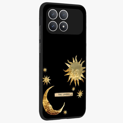 Gold Sun Blush Glass Case upright view showcasing glowing sun artwork with elegant celestial theme.