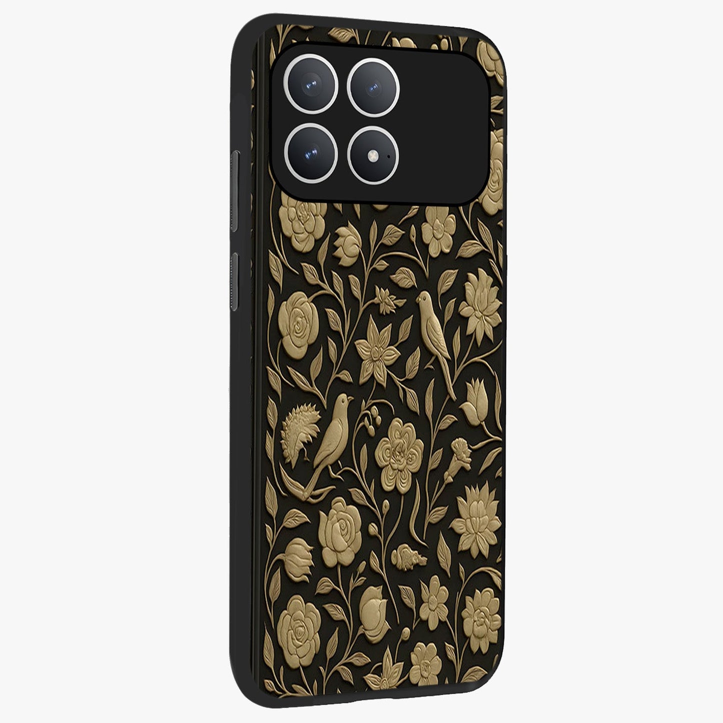 Golden Evil Eye Mandala Glass Case upright view showcasing decorative evil eye mandala artwork with spiritual aesthetic style.