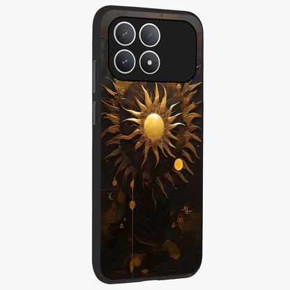 Golden Sun Majesty Glass Case upright view showcasing haunting graveyard artwork with dramatic dark theme.
