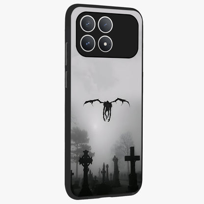 Graveyard Shadow Descent Glass Case upright view showcasing haunting graveyard artwork with dramatic dark theme.