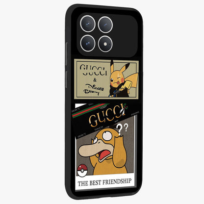 Gucci Play Mashup Glass Case upright view showcasing trendy luxury inspired artwork with modern fashion theme.