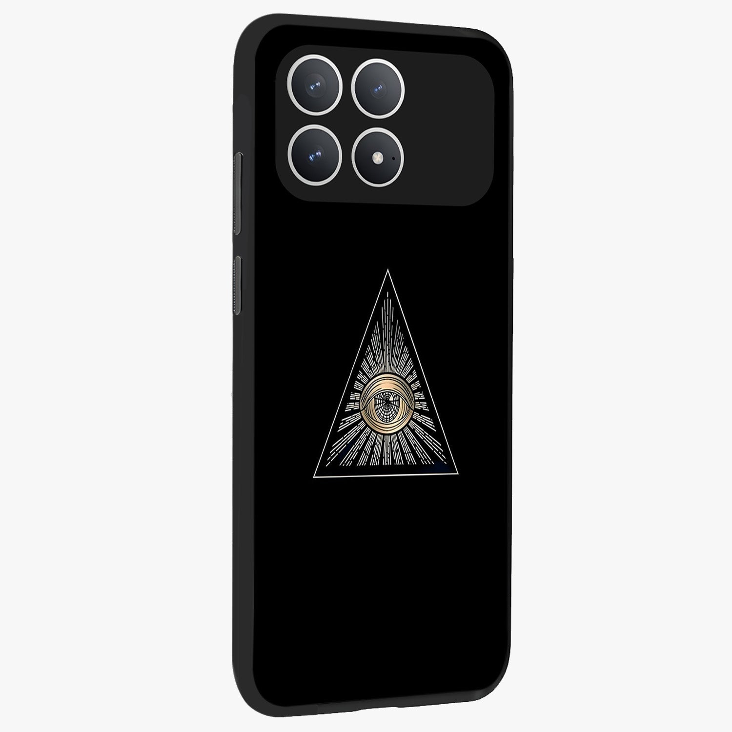 Illuminati Evil Glass Case upright view showcasing striking illuminati artwork with mysterious symbolic theme.