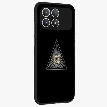 Illuminati Evil Glass Case upright view showcasing striking illuminati artwork with mysterious symbolic theme.