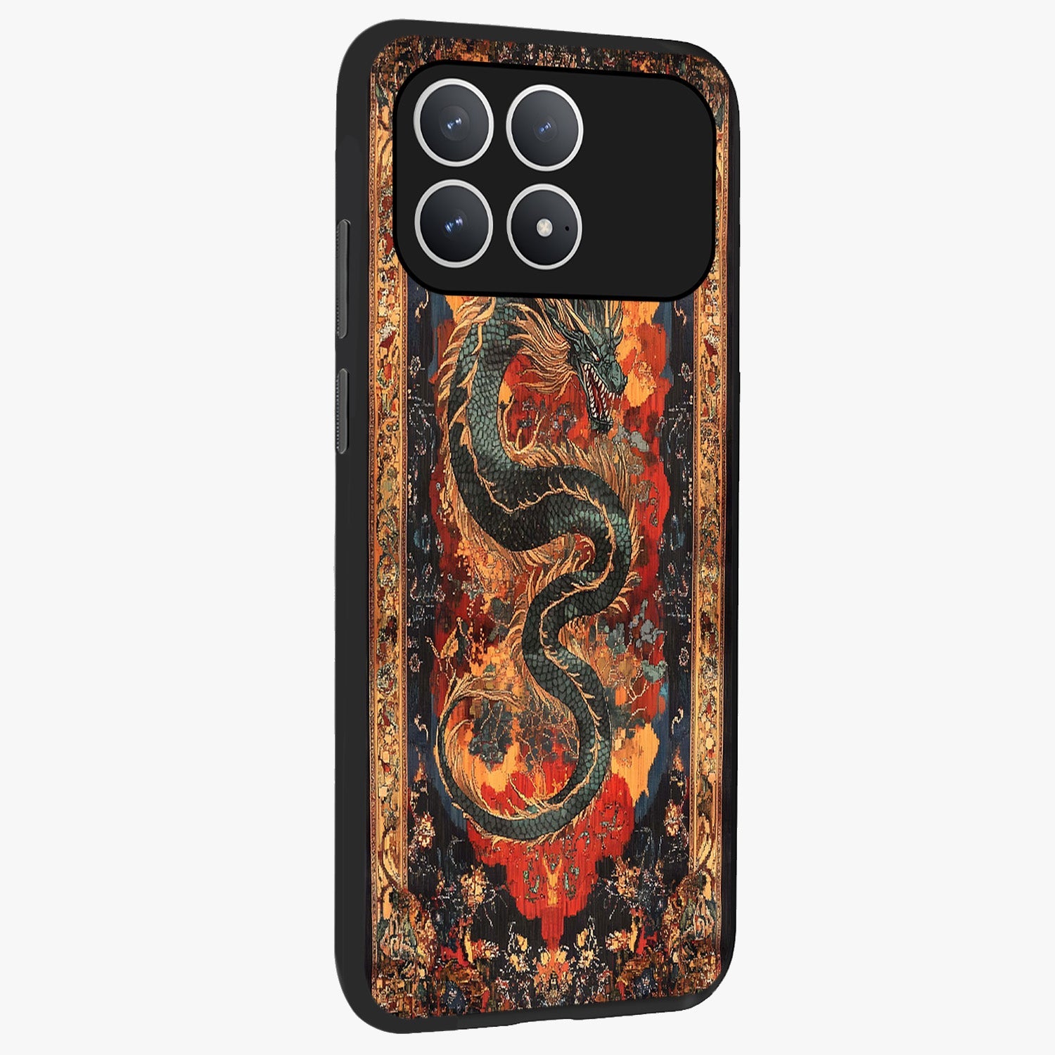 Inferno Dragon Soul Glass Case upright view showcasing intense dragon artwork with fantasy fire theme.