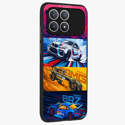 JDM Sports Car Glass Case upright view showcasing dynamic sports car artwork with bold racing theme.