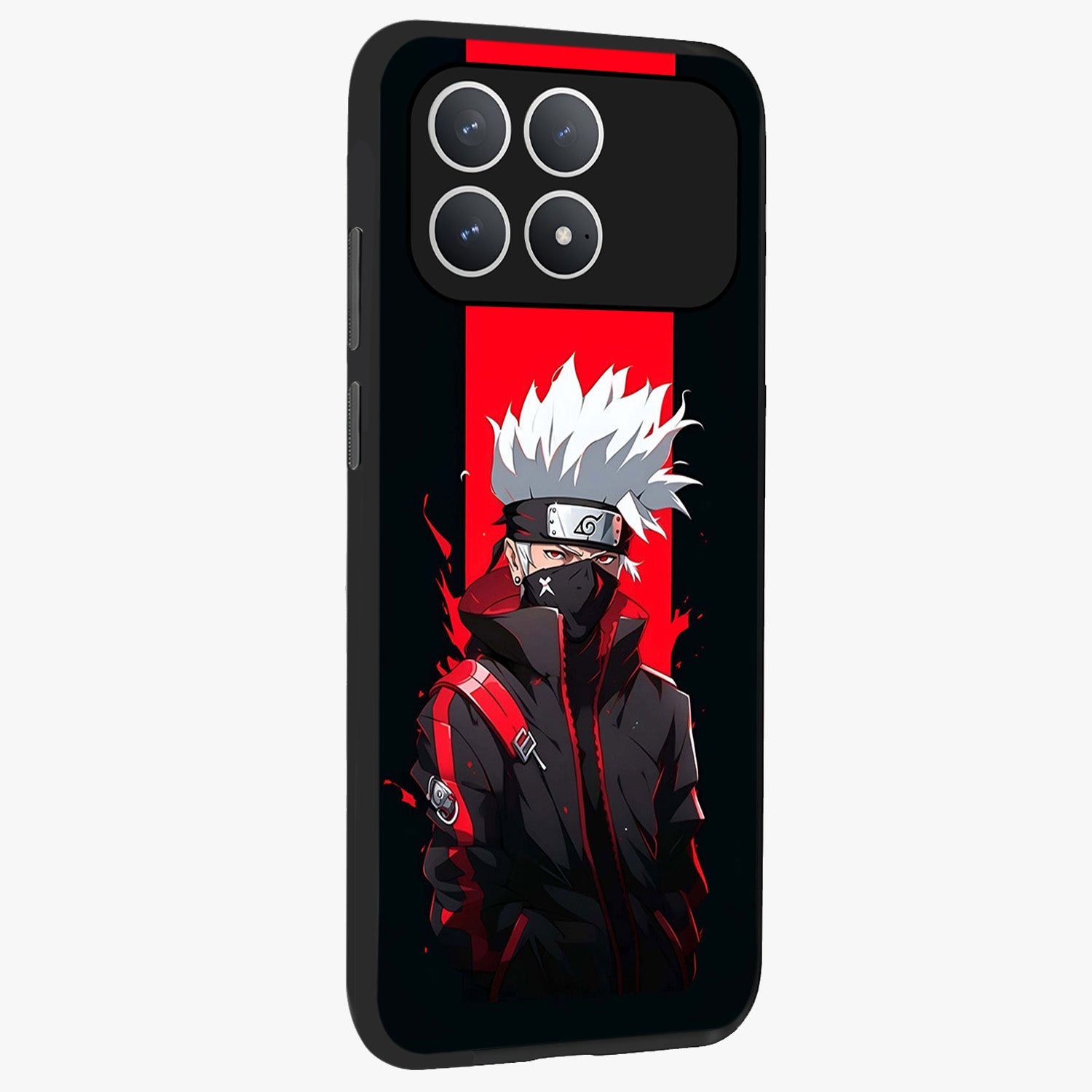 Kakashi Scarlet Shadow Glass Case upright view showcasing intense anime ninja artwork with dark action theme.