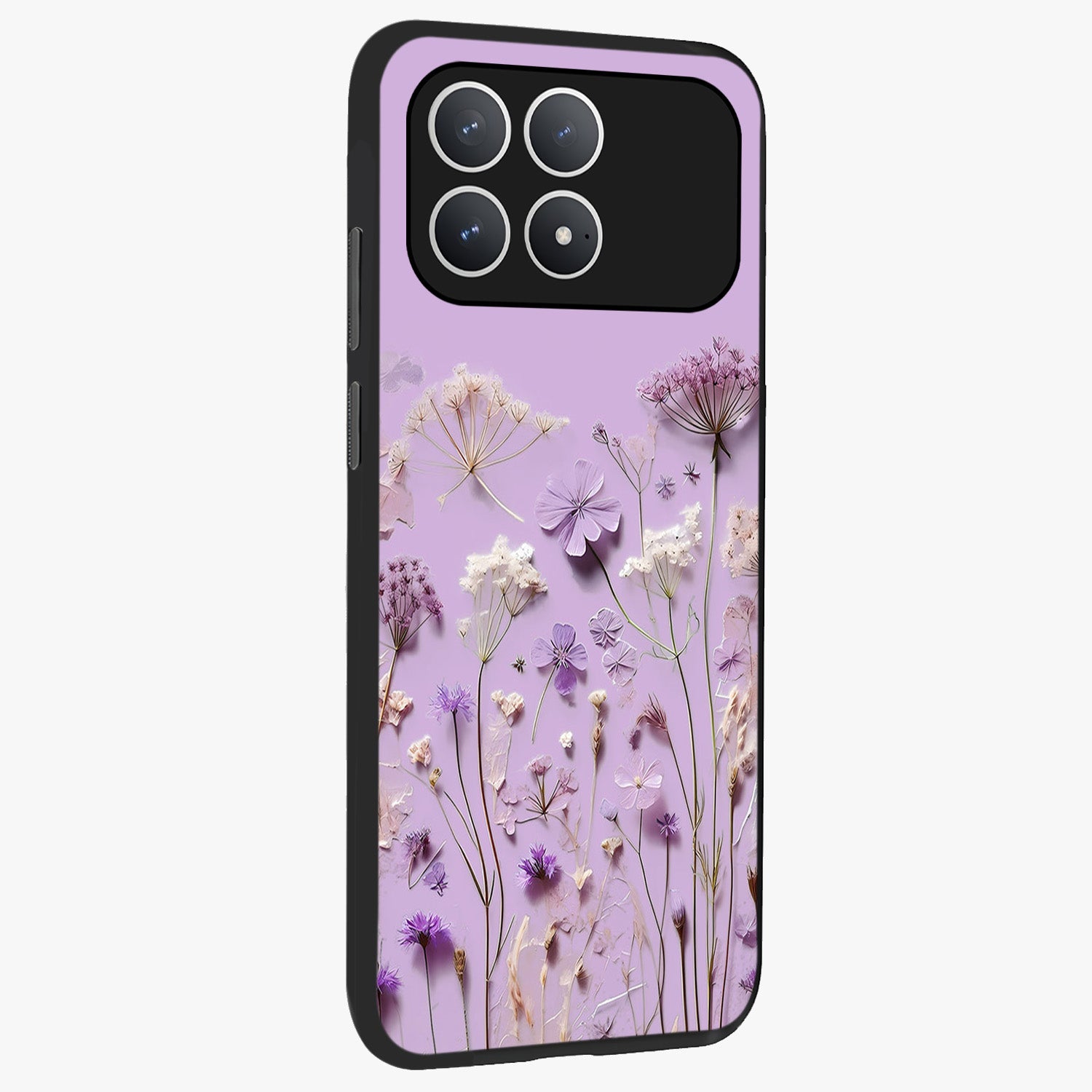 Lavender Blossom Dream Glass Case upright view showcasing delicate lavender blossom artwork with peaceful floral theme.