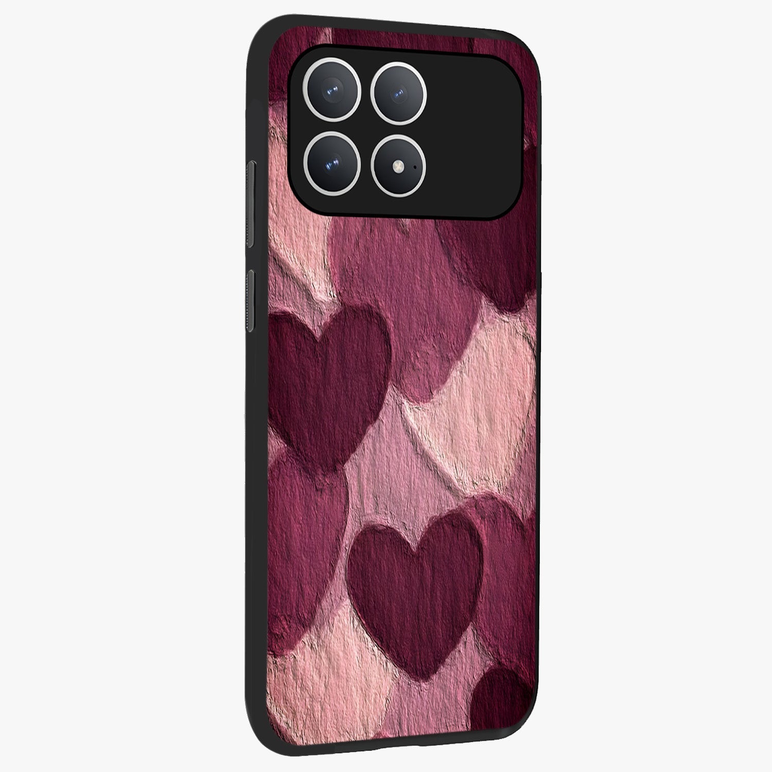 Layered Paper Hearts Glass Case upright view showcasing decorative layered heart artwork with sweet love theme.