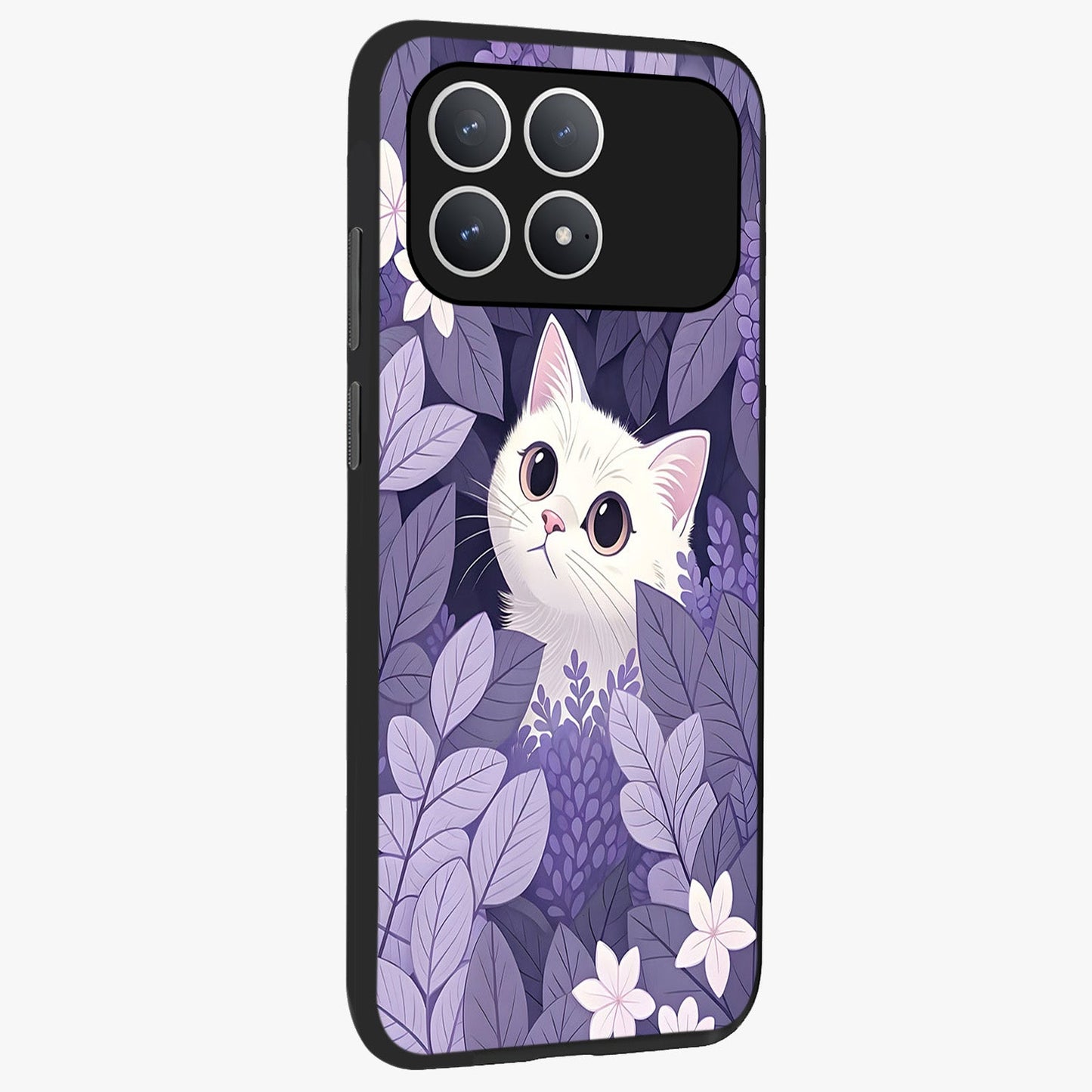 Lilac Hide Peek Cat Glass Case upright view showcasing charming cat artwork with adorable peek theme.