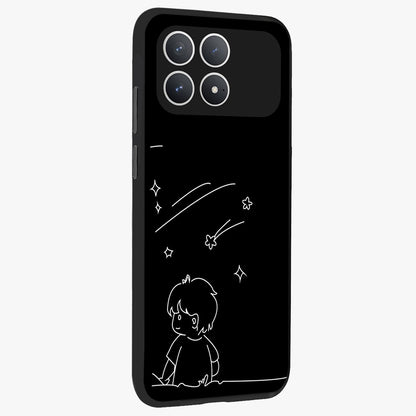 Line Art Boy With Shooting Stars Glass Case upright view showcasing artistic shooting star illustration with minimal style.
