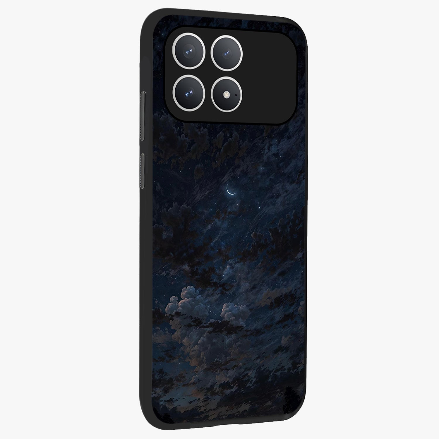 Lunar Veil Silence Glass Case upright view showcasing calm moon themed artwork with serene night atmosphere.