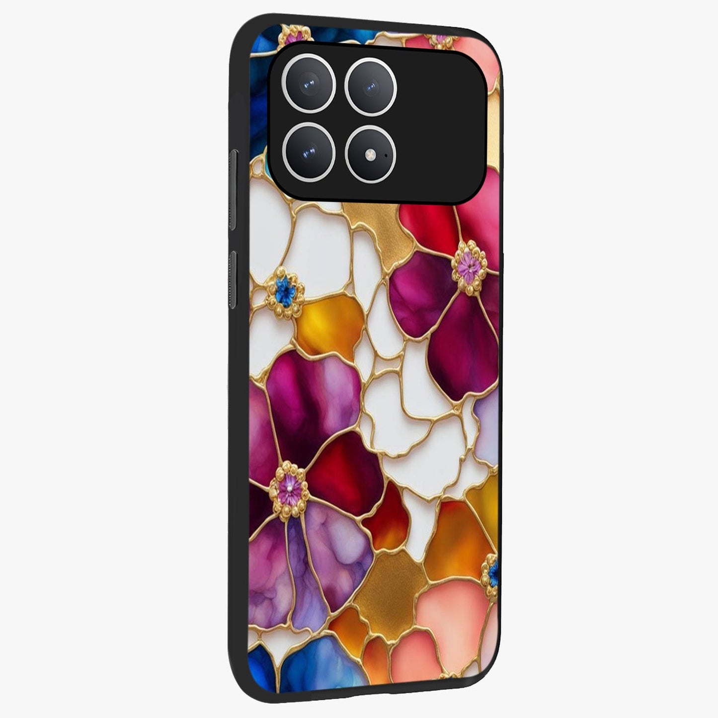Marble Flower Pattern Glass Case upright view showcasing decorative marble flower artwork with refined style.
