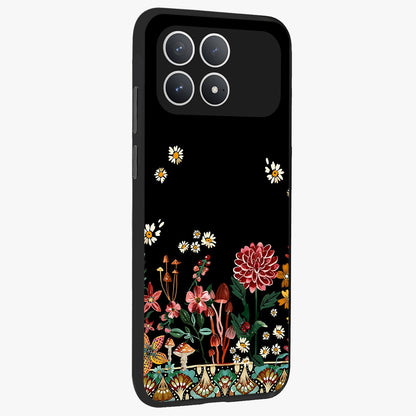 Midnight Bloom Pattern Glass Case upright view showcasing decorative floral artwork with deep night themed palette.