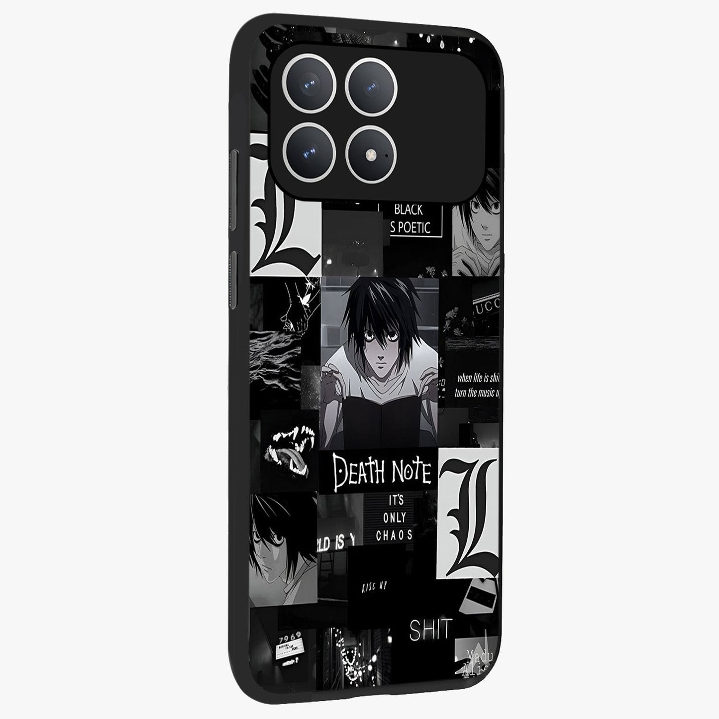 Midnight Chaos Mind Glass Case upright view showcasing expressive abstract artwork with bold dark theme.
