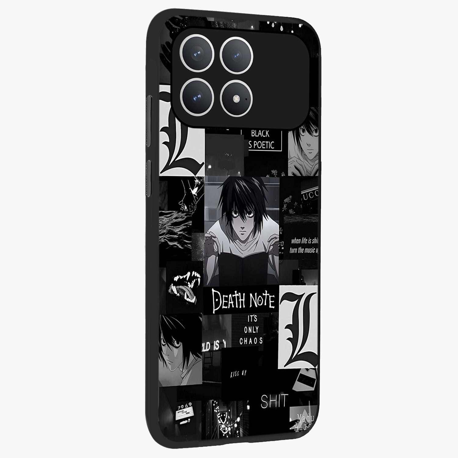 Midnight Chaos Mind Glass Case upright view showcasing expressive abstract artwork with bold dark theme.