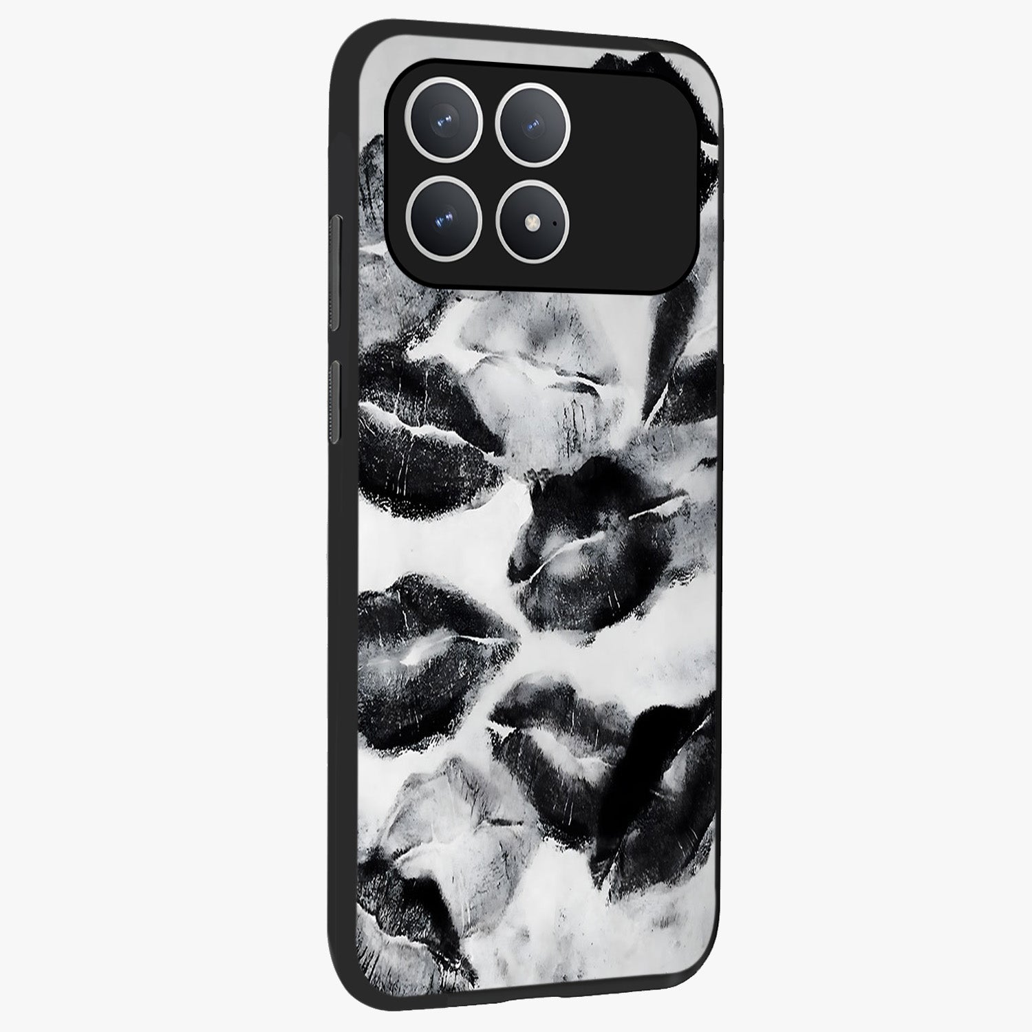 Midnight Kiss Marks Glass Case upright view showcasing stylish kiss mark artwork with trendy romantic theme.